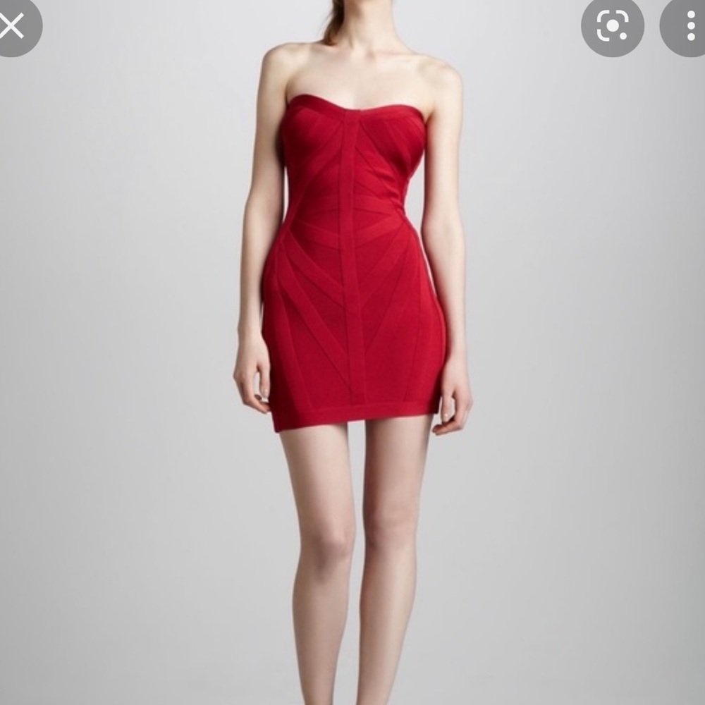 ISO NWT Red Herve Leger Strapless Dress